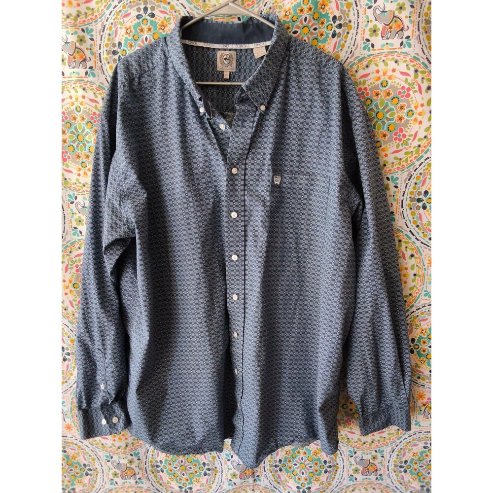 Cinch Geometric Print Button Up Shirt Men’s XXXL Blue Long Sleeve Western Pearl